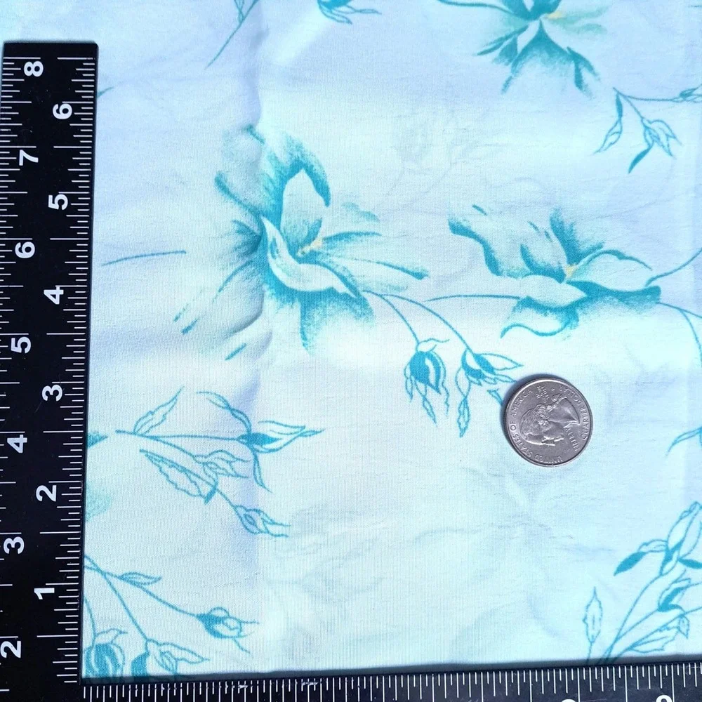 Vintage Floral Fabric Light Blue Teal Botanical Print 2.5 Yards Sewing Craft